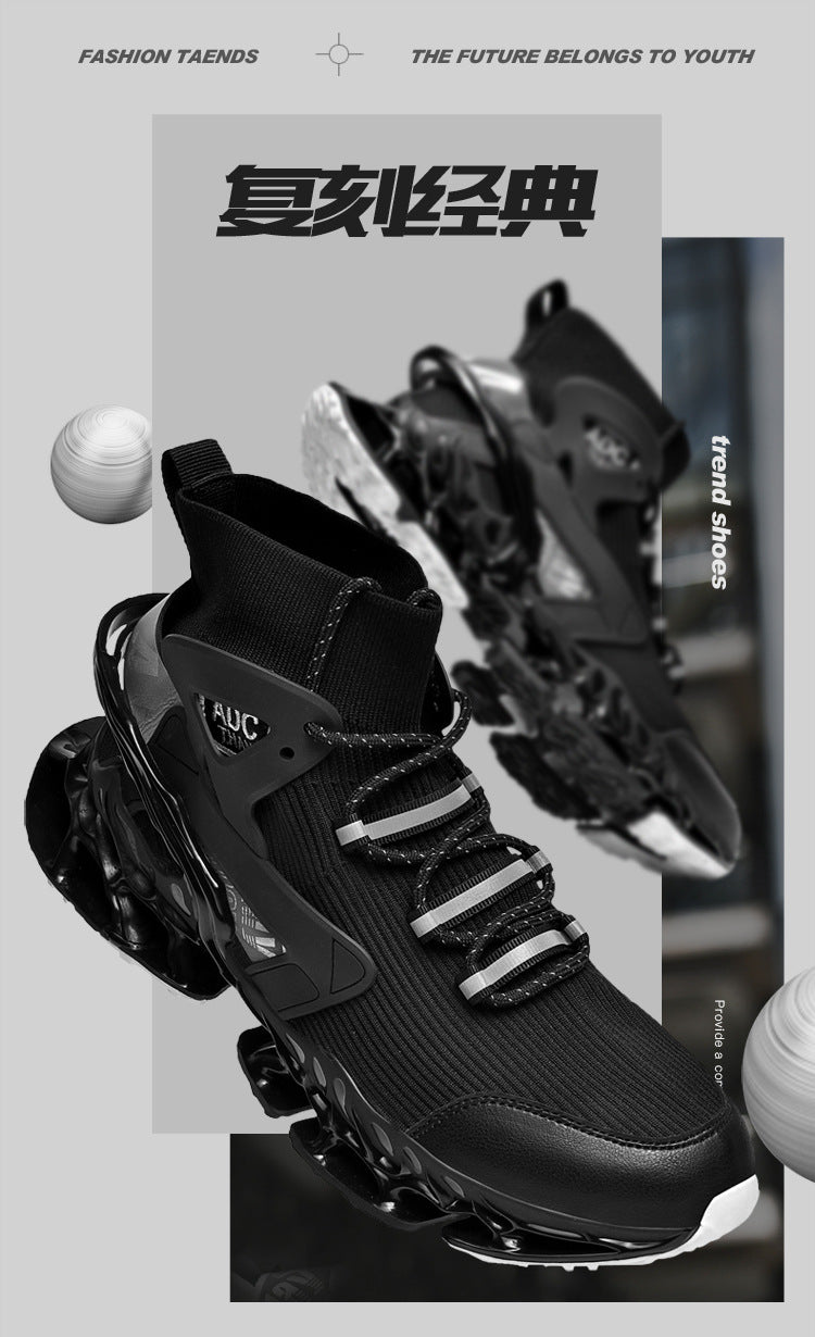 Men's Shoes National Trend Height-Increasing High-Top High-Elastic Running Shoes Basketball Shoes Ultra-Light Shock-Absorbing Running Blade-Sharp Flyknit Sports Shoes