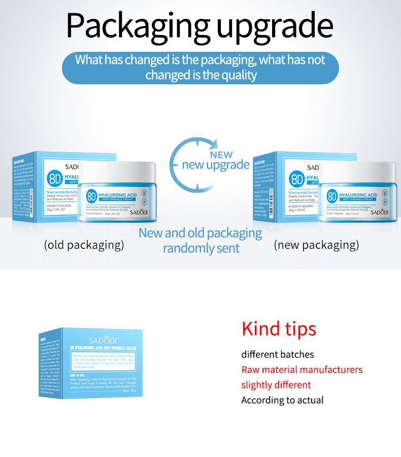 Full English Hyaluronic Acid Face Cream SADOER8D Anti-wrinkle Hydrating Nourishing Face Cream Moisturizing and Rejuvenating  Foreign Trade Wholesale