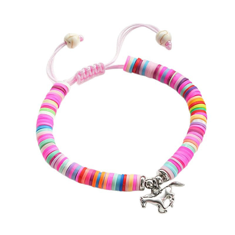 Soft Clay Stretchable Soft Clay Bracelet for Women Friendship Colorful Soft Clay Bracelet Card Animal Pony Woven Bracelet