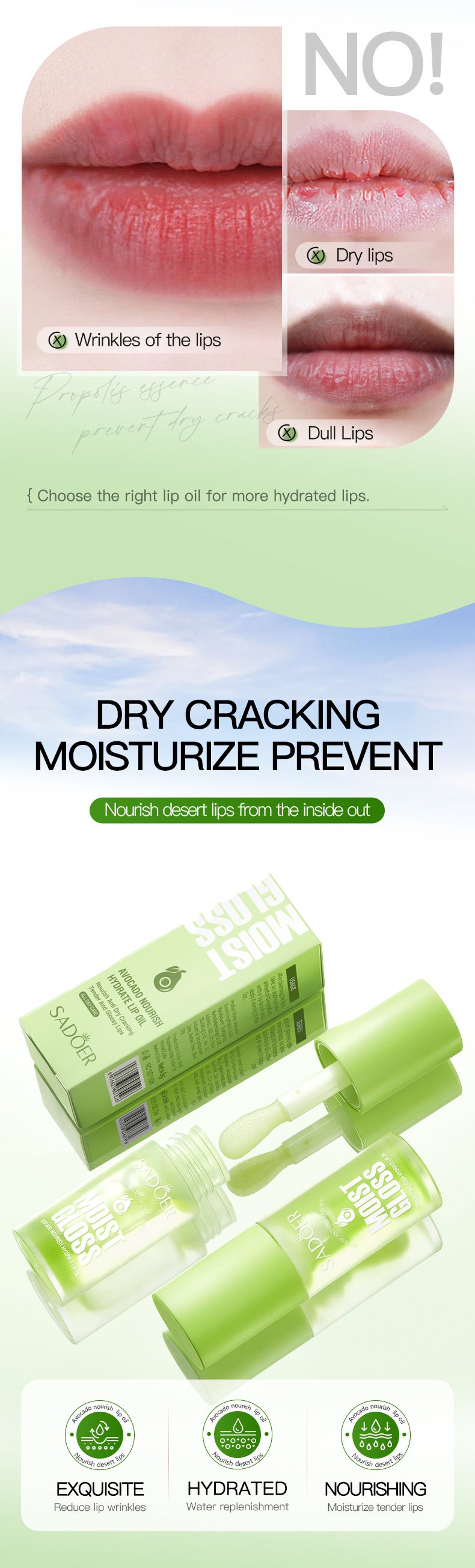 Cross-border Fruit Lip Oil4.5g Avocado Nourishing and Hydrating Autumn and Winter Moisturizing Lip Balm Export Manufacturer Wholesale