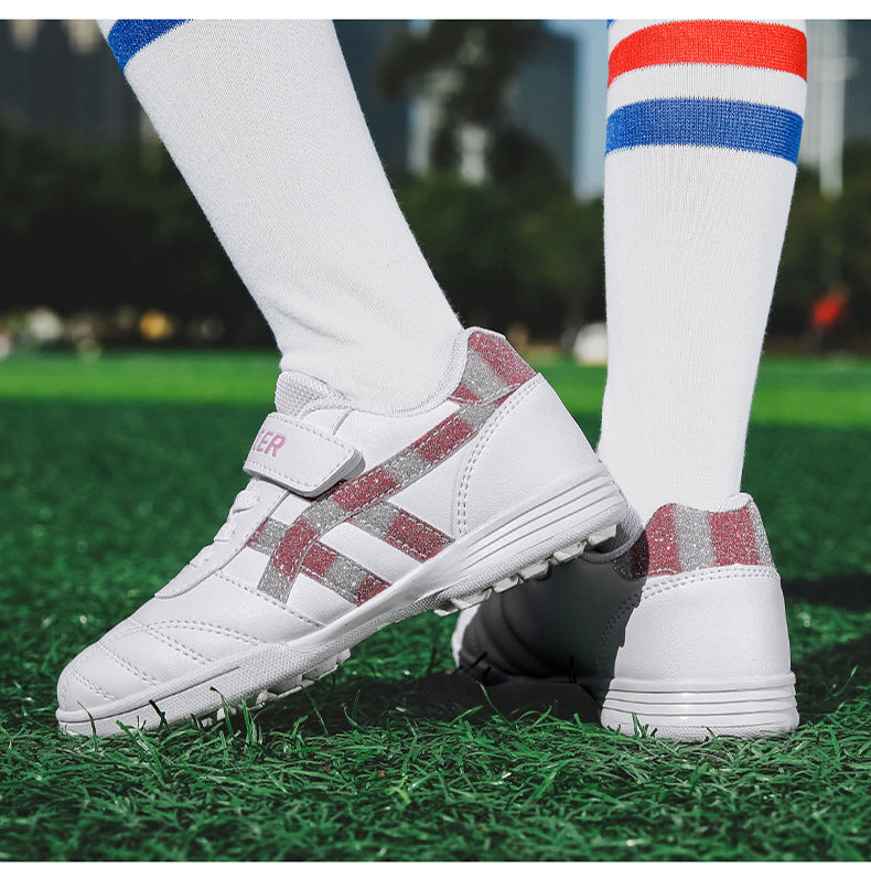 New football shoes for men and women with Velcro for children TF Broken Nail Style Youth Student Grassland Flat Training Shoes