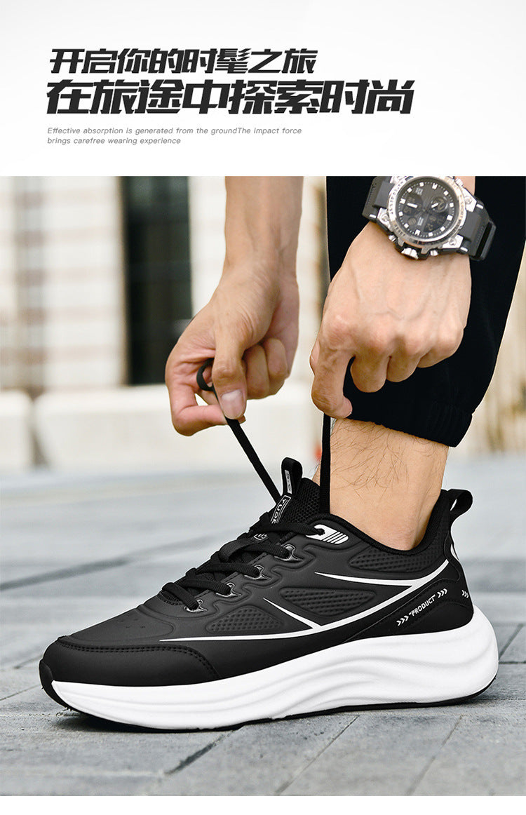 2025New Large Size Leather Waterproof Trendy Casual Men's Shoes Non-Slip Wear-Resistant Sports Shoes Shock Absorption Comfortable Running Shoes