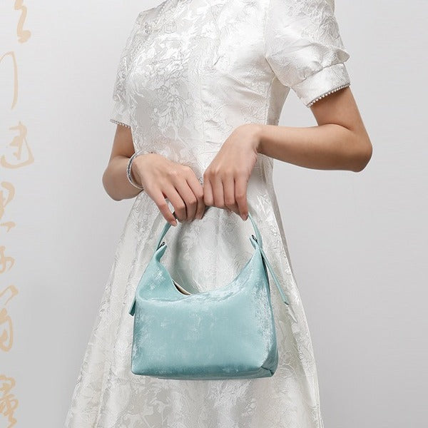 New Chinese Style National Style Satin Lunch Box Bag Niche Satin Gradient Handbag Crossbody Bag Versatile Women's Bag