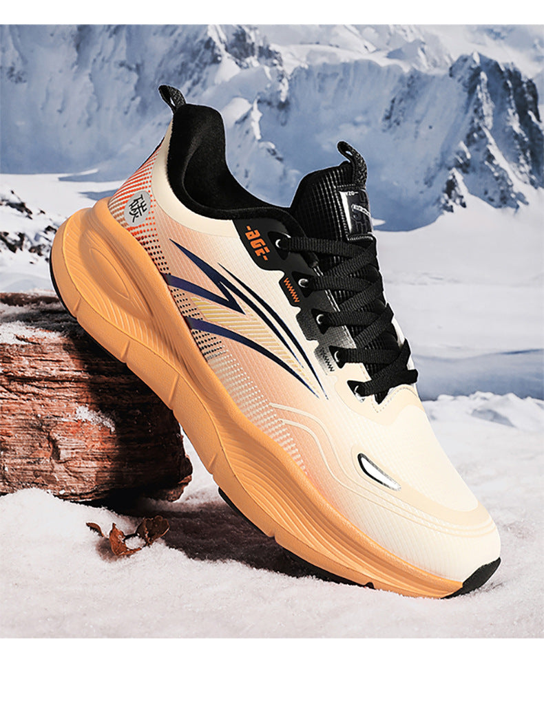 Large Size Fashion Leather Waterproof Rubber Non-Slip Wear-Resistant Sports Shoes with Fleece Lining and Thickened Warmth for Men