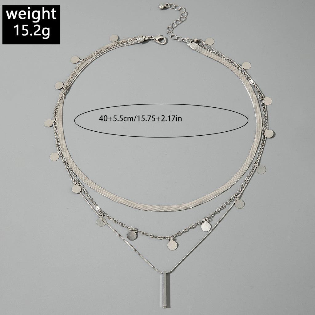 European and American Fashion Collarbone Chain Round Pendant Tassel Multi-layer Stacking Necklace Layered One-word Necklace3Set