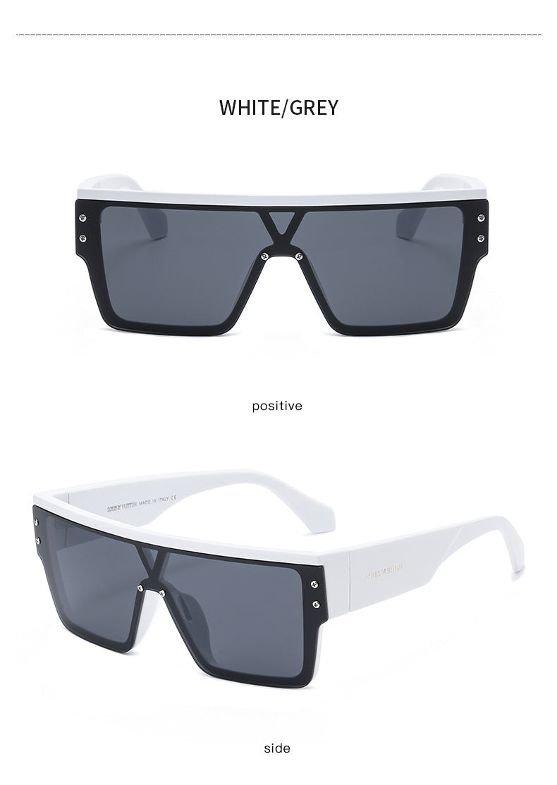 Donkey House1583European and American One-Piece Fashion Personality Sunglasses for Women, White Mercury Print Trendy Sunglasses for Men