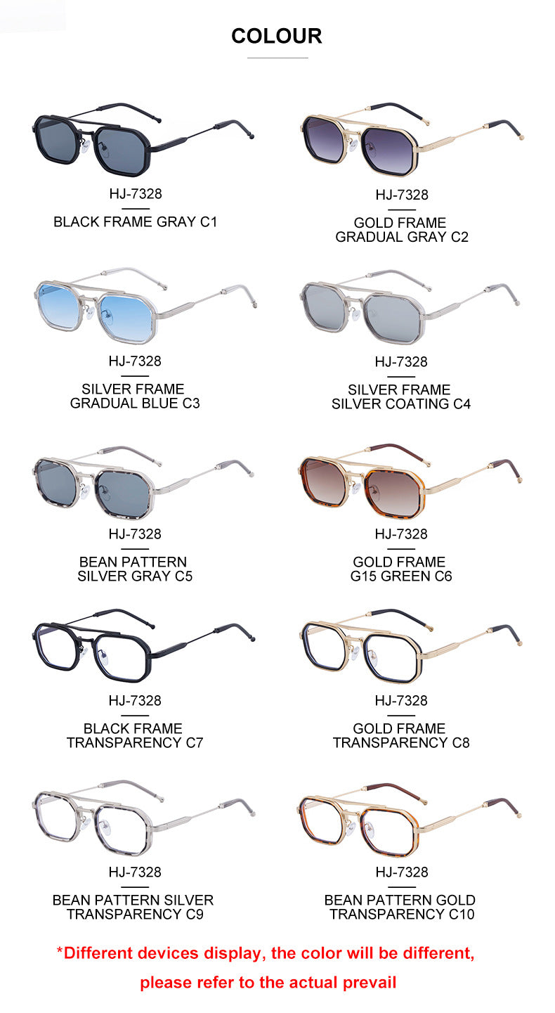 2025New Small Frame Glasses Men Double Beam retro Sunglasses Men's High Sense Full Frame Sunscreen Sunglasses shades