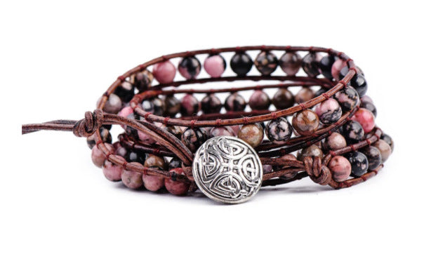 108Pink Quartz Bracelet Lotus Lucky Tree Pendant Labradorite Braided Bracelet Agate Tiger Eye Elastic Bracelet