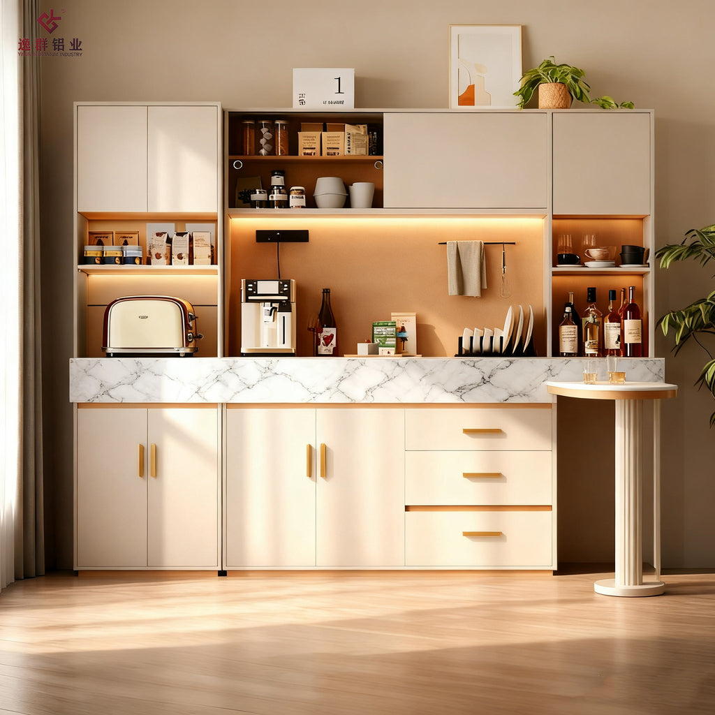 Aluminum Alloy Sideboard Custom Italian Minimalist Wall-Mounted Integrated Storage Cabinet Living Room Shelf Tea Cabinet Factory