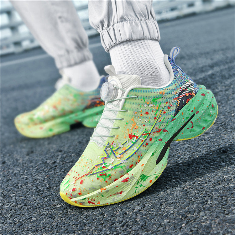 2025Four Seasons New Casual Couple's Real Explosive Carbon Plate Rotating Buckle Running Shoes Youth Graffiti Fashion Sports Shoes