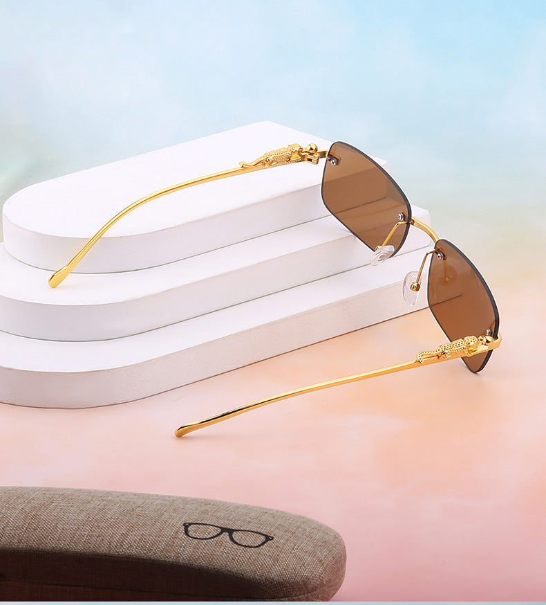 New Fashion Small Frame Square Sunglasses Men's Sunglasses Women's European and American Trendy Rimless Sunglasses Men