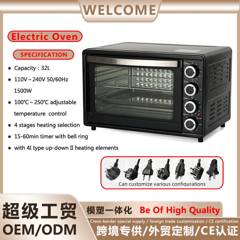 32L Electric Oven Household Mini Multi-Functional Baking Pizza Cake Multi-Functional Large Capacity Oven Roast Chicken