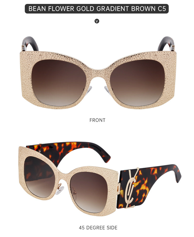 2025New Style Personality Wide Mirror Leg Sunglasses European and American Fashion Sunglasses for Women High-end Large Frame Outdoor Street Shooting Glasses