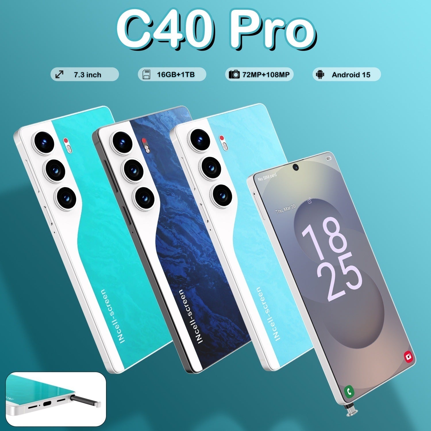 Bestsellers in Southeast Asia C40 Pro Smartphone16+1T Android Phone7.3Inch Large Screen