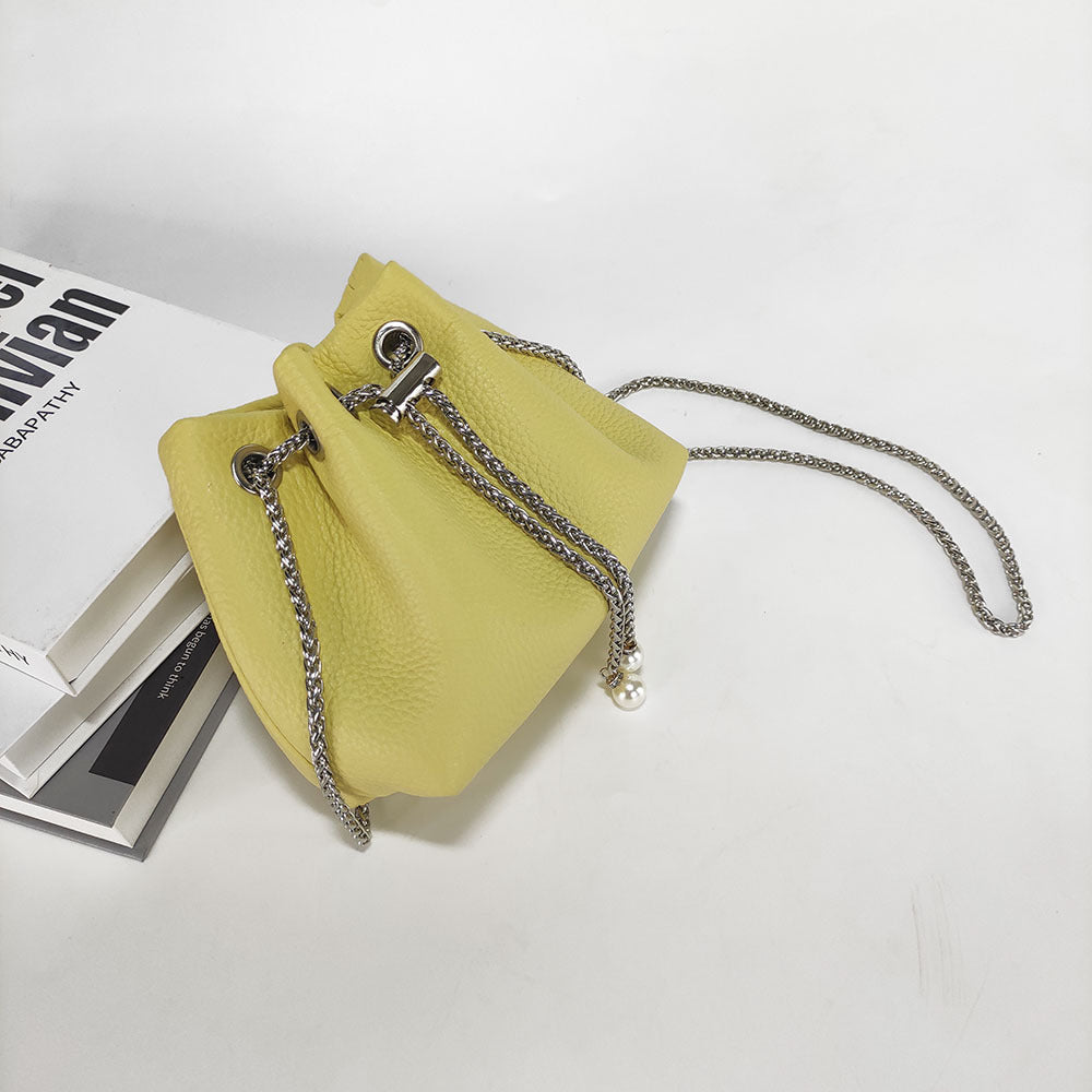 Niche Genuine Leather Bucket Bag for Women2024New Mini Small Bag Top Layer Cowhide Autumn Chain Shoulder Crossbody Bag