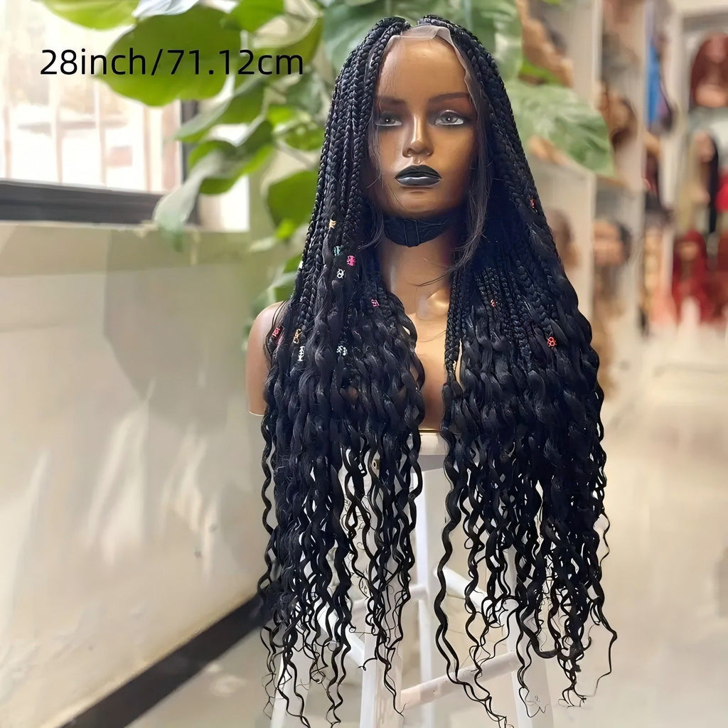 European and American Cross-Border Full Lace Three-Strand Braid Wig Synthetic Fiber Machine-Made Wig for Women Long Curly Hair