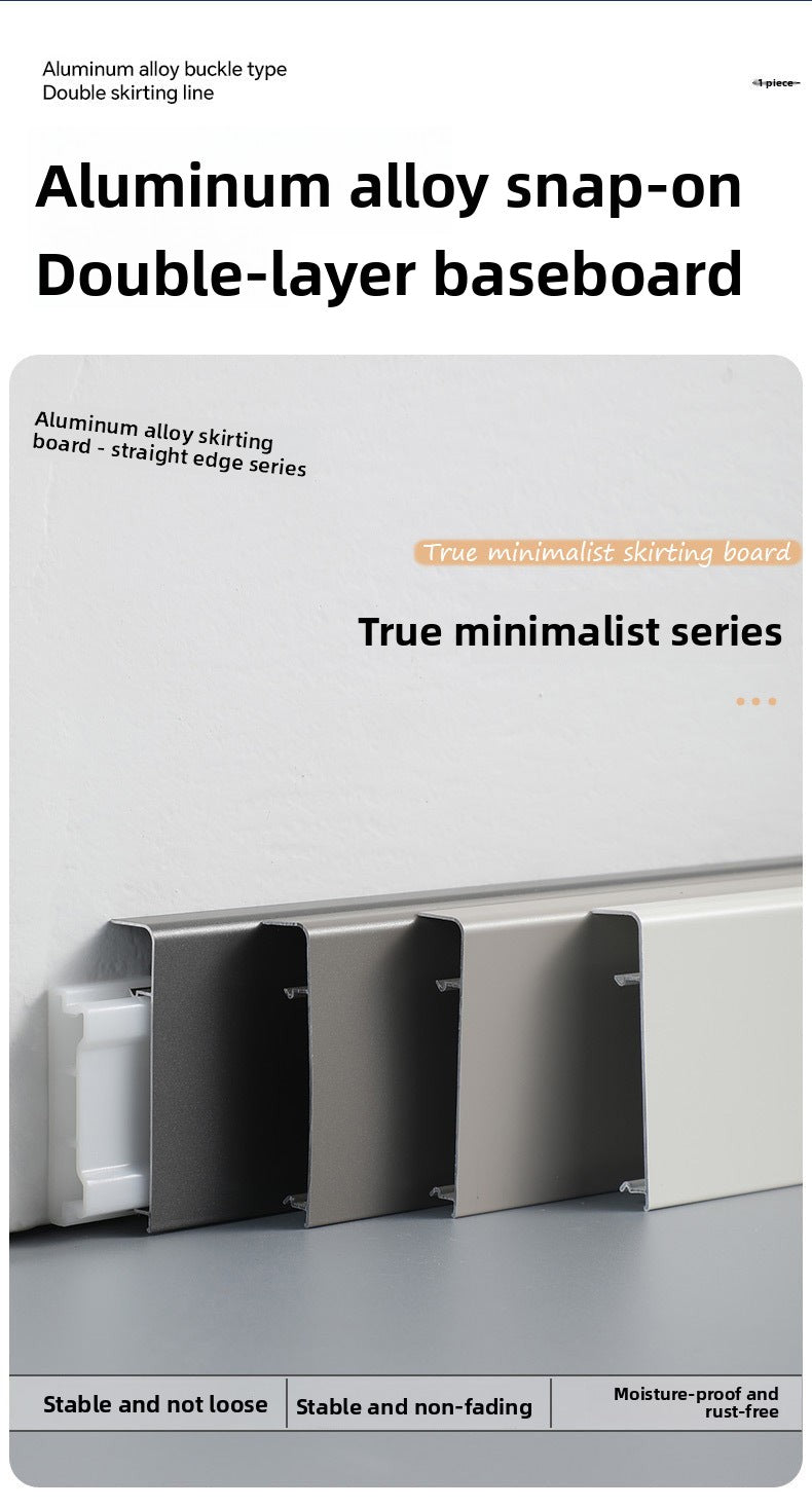 Trendy flat skirting board, thickened snap-on metal baseboard, ultra-narrow corner trim, aluminum alloy skirting board