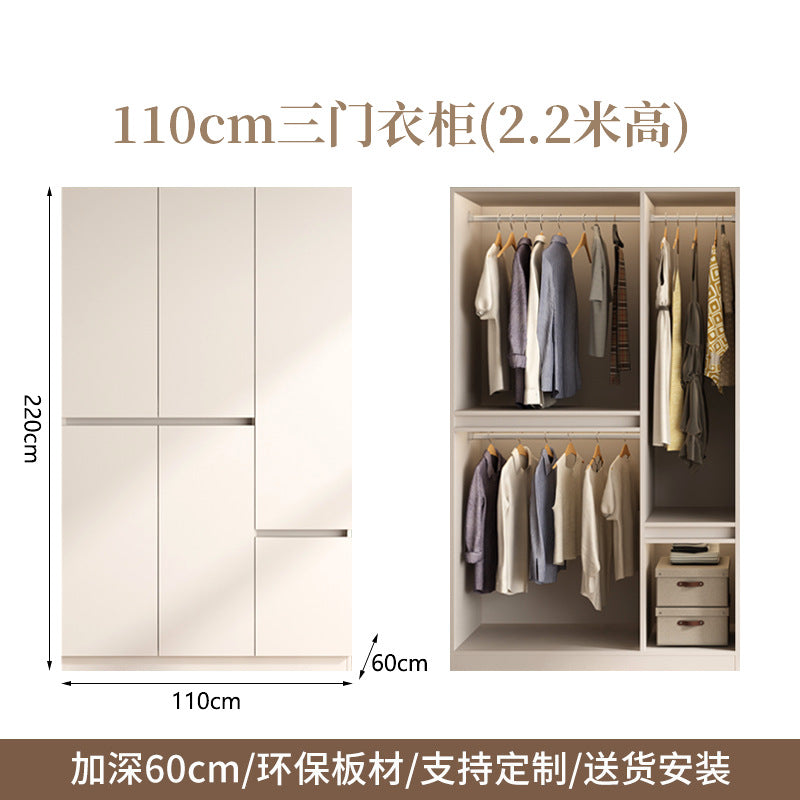 Bedroom Home Cream Style Solid Wood Wardrobe Simple Large High Cabinet Cream Style Segmented No-Installation Storage Large Wardrobe