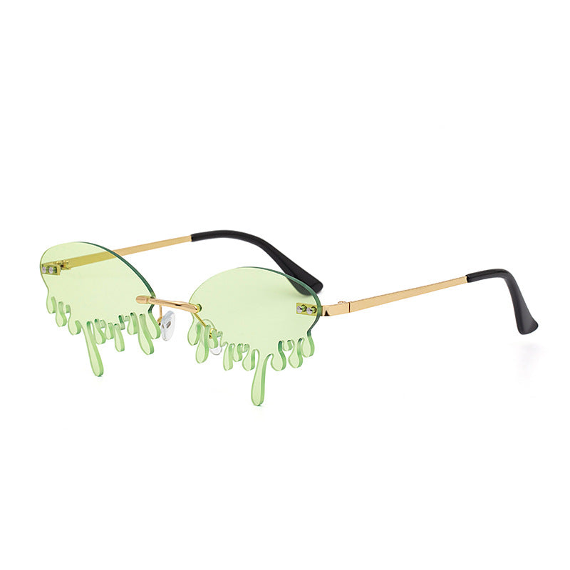 Christmas Costume Personality Tear Sunglasses for Women Metal Frameless Sunglasses Trendy European and American Party Funny Glasses