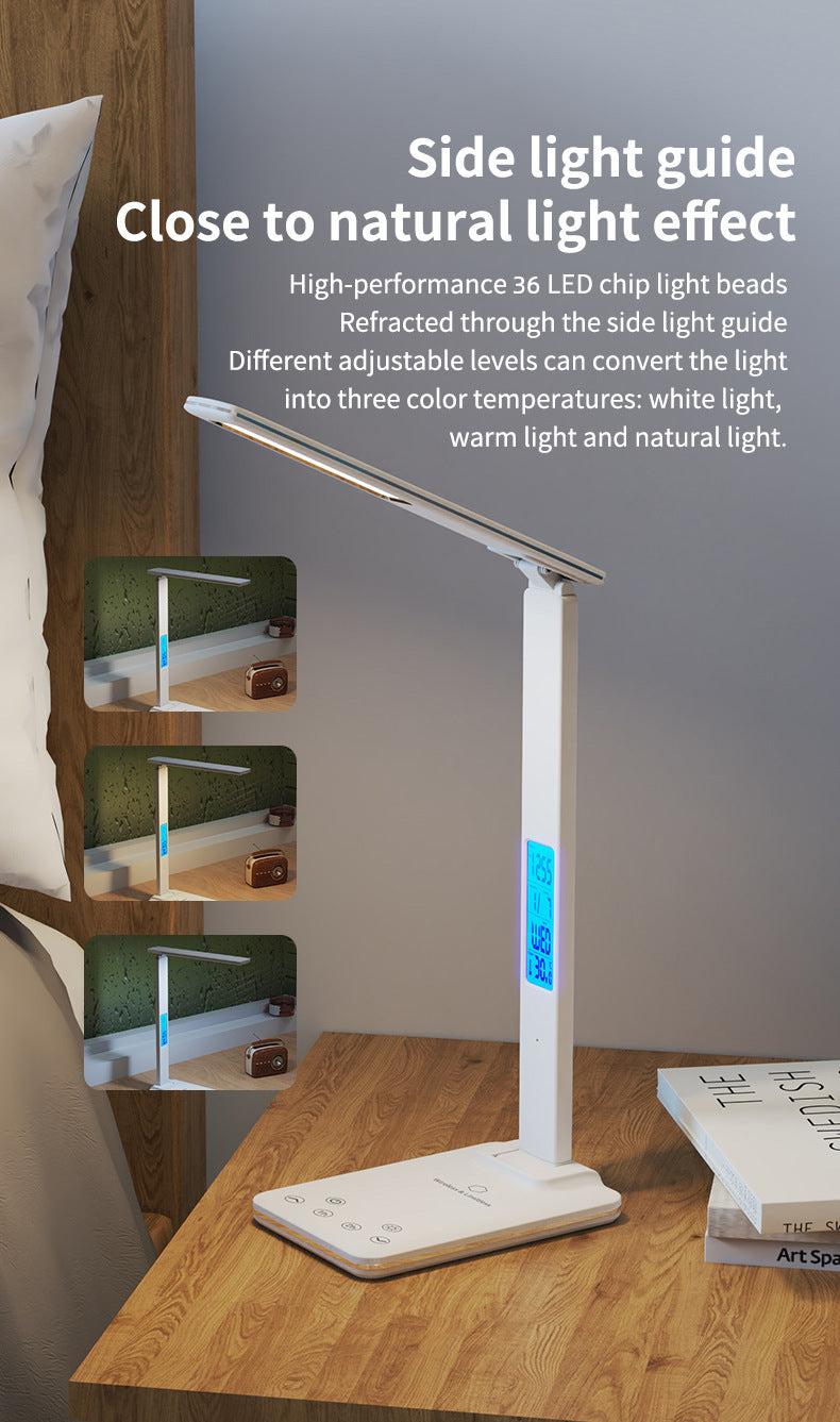 Alarm Clock Table Lamp Folding Creative Smart Magnetic Charging Learning Lamp Working Clock Eye-Protection Lamp Ambience Light Wholesale