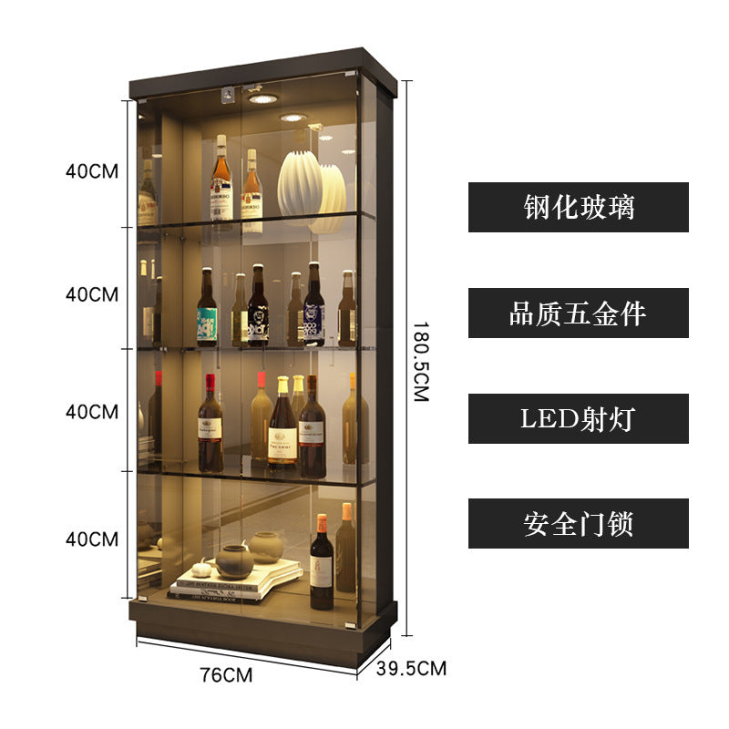 All-Glass Wine Cabinet Living Room Wall-Mounted Sideboard Modern Simple Light Luxury Small Red Wine Transparent Collection Figurine Display Cabinet
