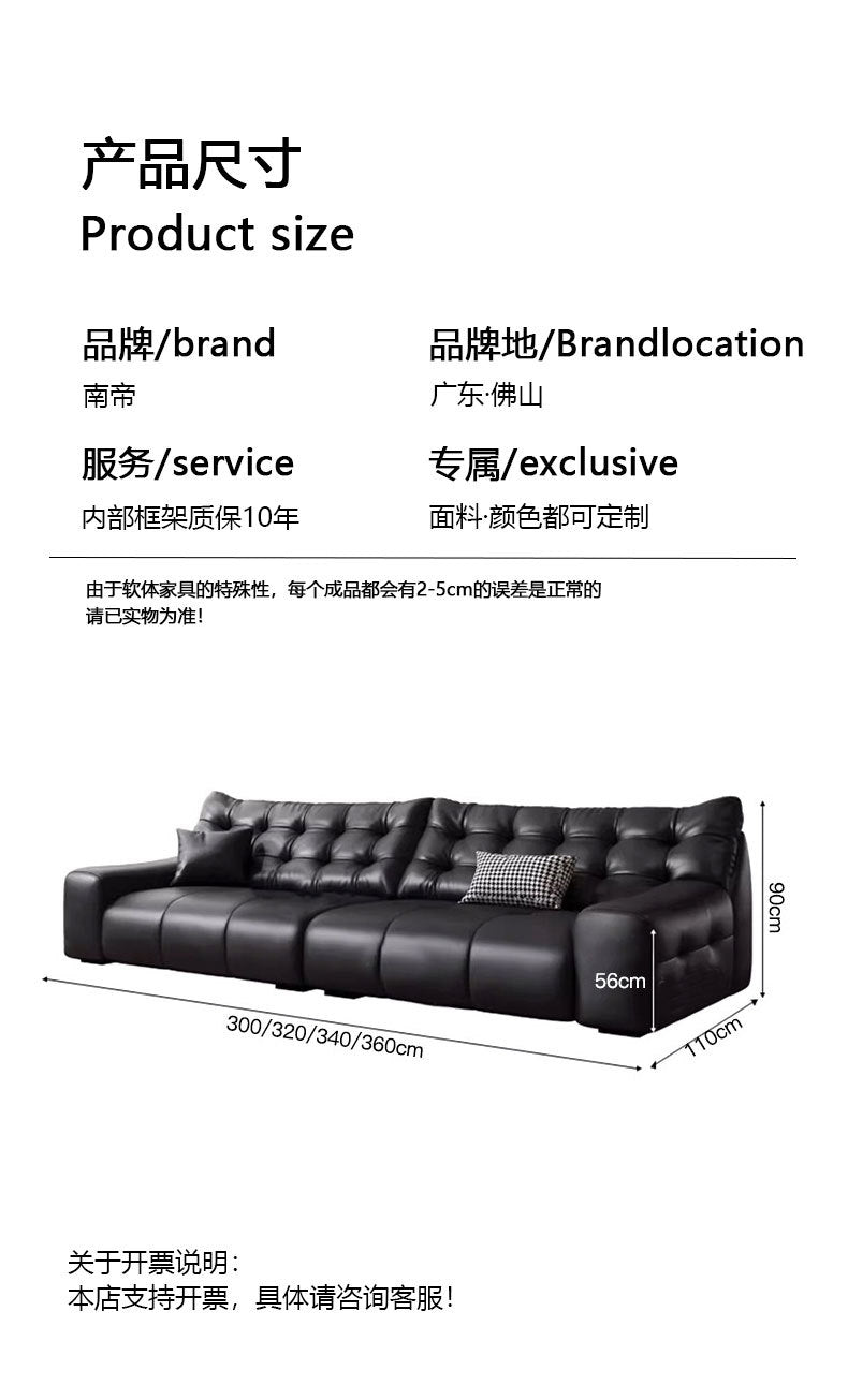 Italian Minimalist Big Black Bear Sofa Living Room Genuine Leather Sofa Top Layer Cowhide High Back Black Leather Art Sofa Shipping and tax not included