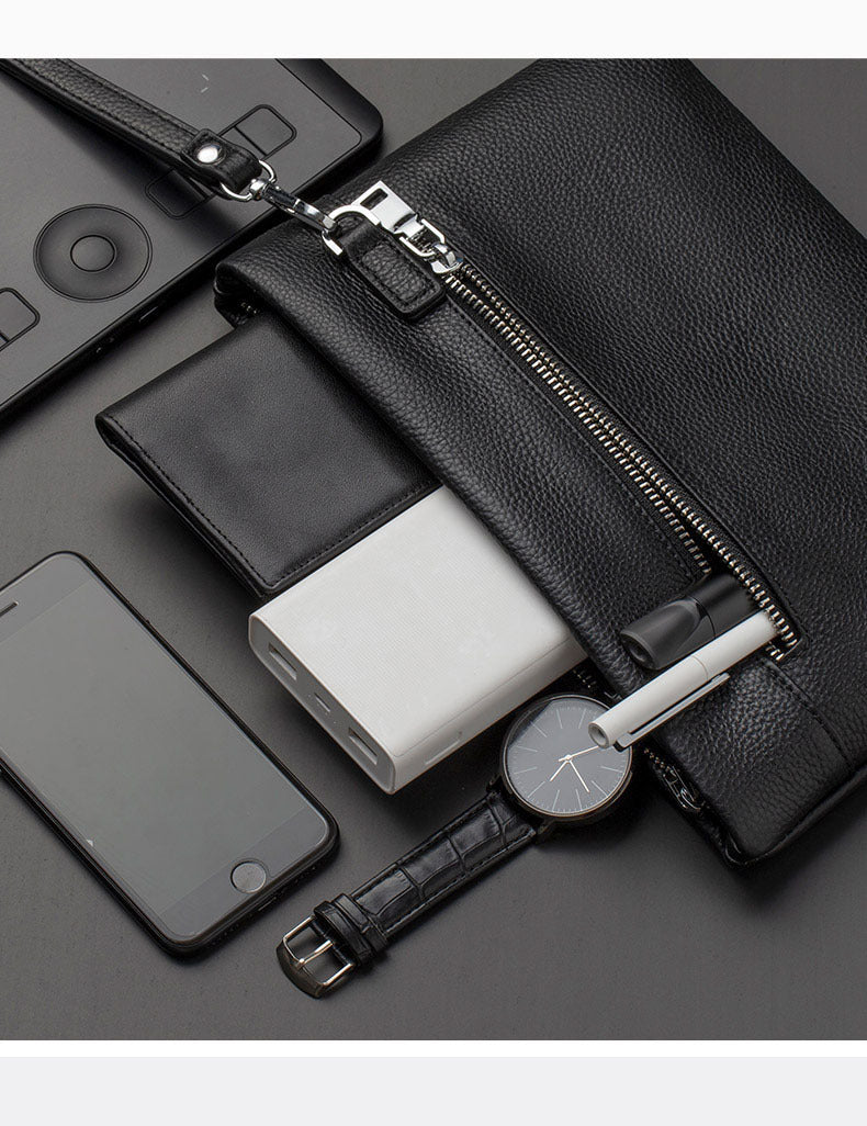 Anti-theft Fingerprint Lock Clutch Bag Men's Pure Top Layer Cowhide Business Casual Genuine Leather Handbag Anti-theft Lock Buckle