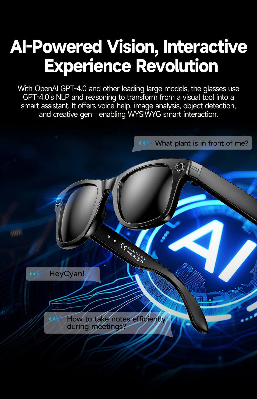【Upgraded Version】Ai Smart Glasses Shooting800W Pixel HD anti-shake dual noise reduction sunglasses with camera