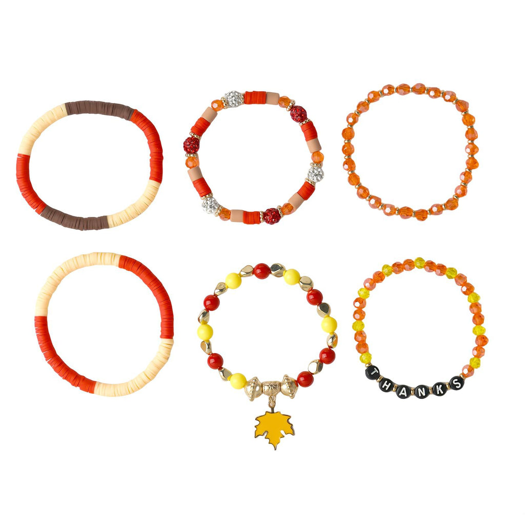 Alphabet Soft Clay Bracelet Set THANKS Bevel Cut Bead Harvest Pumpkin Pendant Bracelet Maple Leaf Thanksgiving Bracelet
