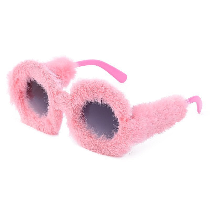 Full Coverage Plush Sunglasses Fashion Round Frame Women's Internet Celebrity Same Style Sunglasses Women's European and American Sunglasses