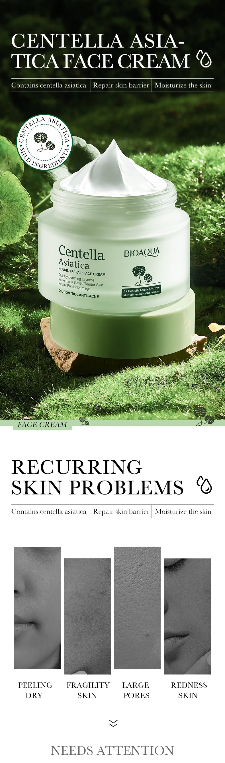 Centella Asiatica Skin Care Set in English BIOAOUA Cleansing, moisturizing and moisturizing six-piece set  foreign trade wholesale