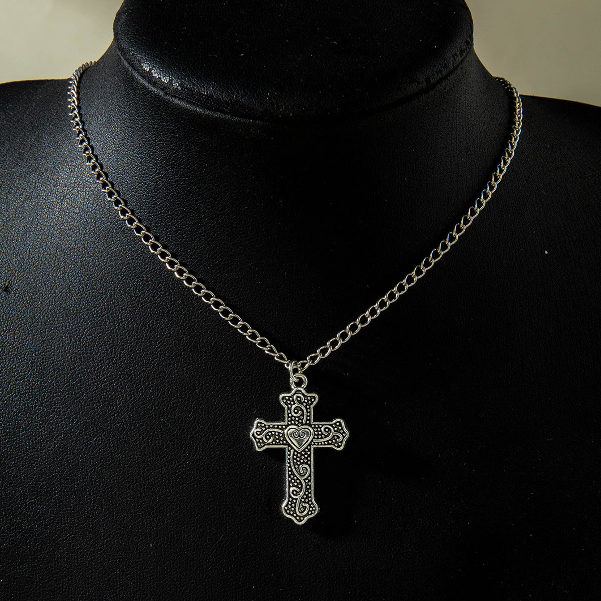 European and American Retro Hollow Diamond Cross Pendant Necklace Gothic Style Black Layered Wear Y Type Necklace
