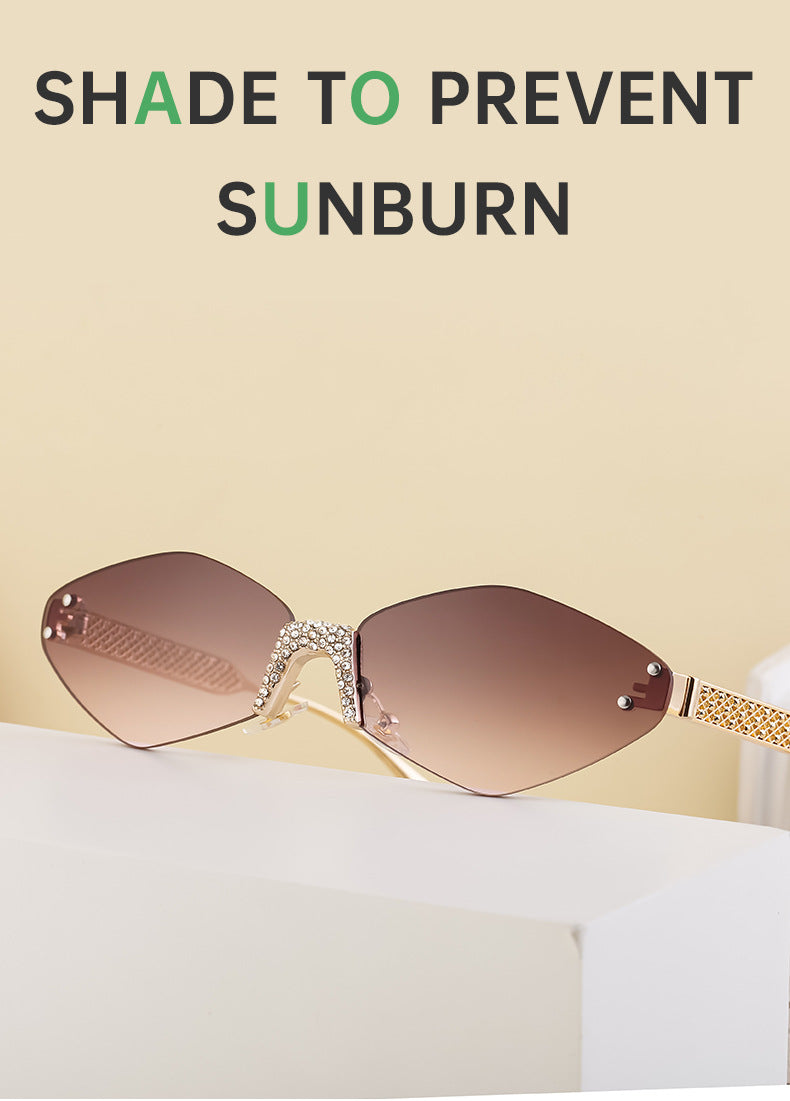 New Diamond Cut Edge Frameless Sunglasses for Women, Diamond-Studded Sunglasses, Sun Protection, Diamond-Shaped Frame Glasses for Women shades