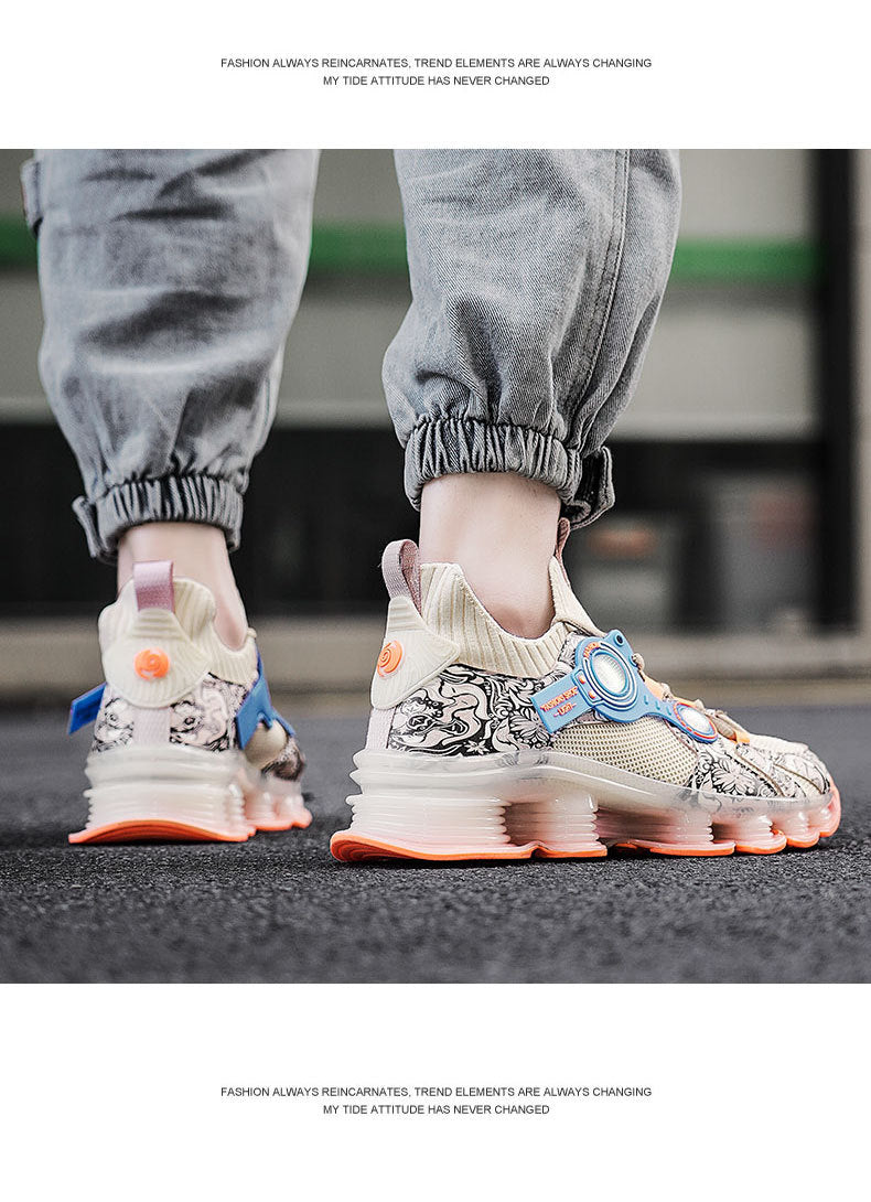 Blade Rebound Men's Shoes Mesh Breathable Running Shoes Youth Trendy Versatile Height Increasing Shock Absorption Sports Shoes