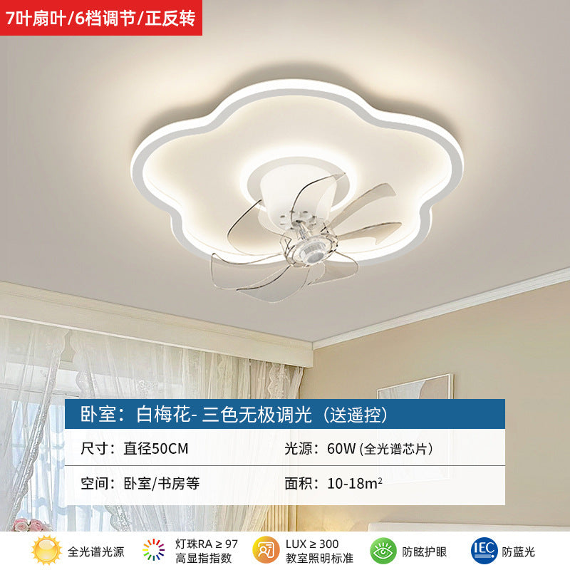 2025New Bedroom Ceiling Fan Light360Degree Rotating Airflow Energy-saving Eye Protection Cream Style Voice Control Lamp