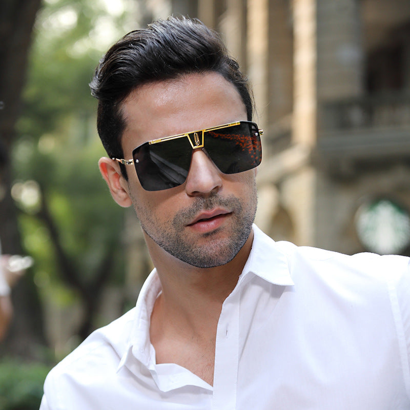 New Large Frame Sunglasses Men's Trendy Cool Fashion Street Style Square Frame Sunglasses Retro Rimless Glasses sunglasses