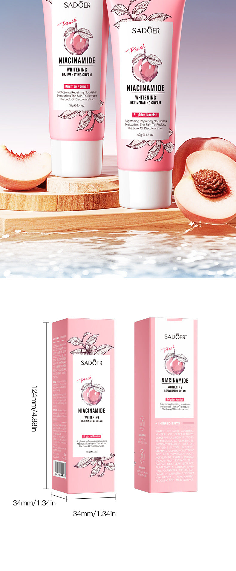 Full English Peach Niacinamide Whitening and Rejuvenating Cream SADOER Moisturizing Body Lotion  Wholesale