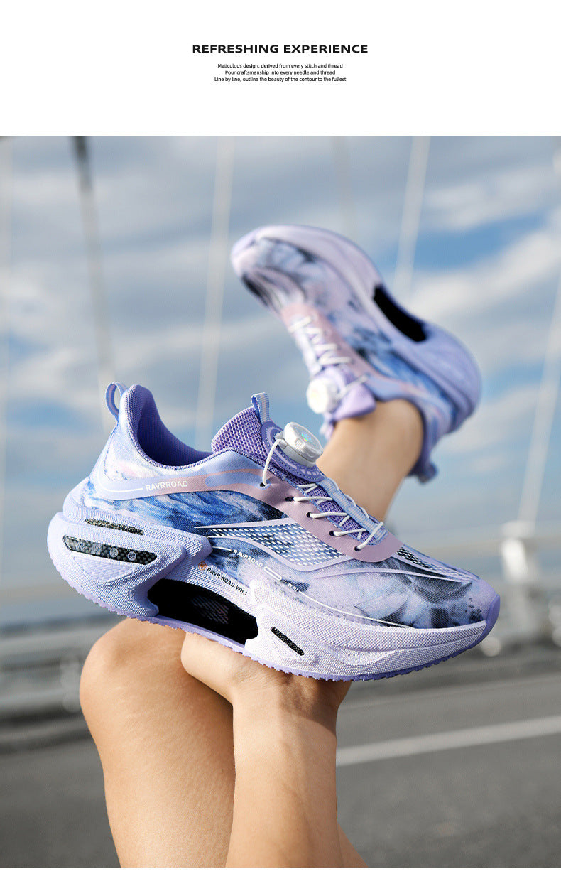 DAJUEYING Real Explosion Protection Carbon Plate High Elastic Cushioning Running Shoes Men and Women Knob Buckle Racing Mesh Breathable Sports Shoes