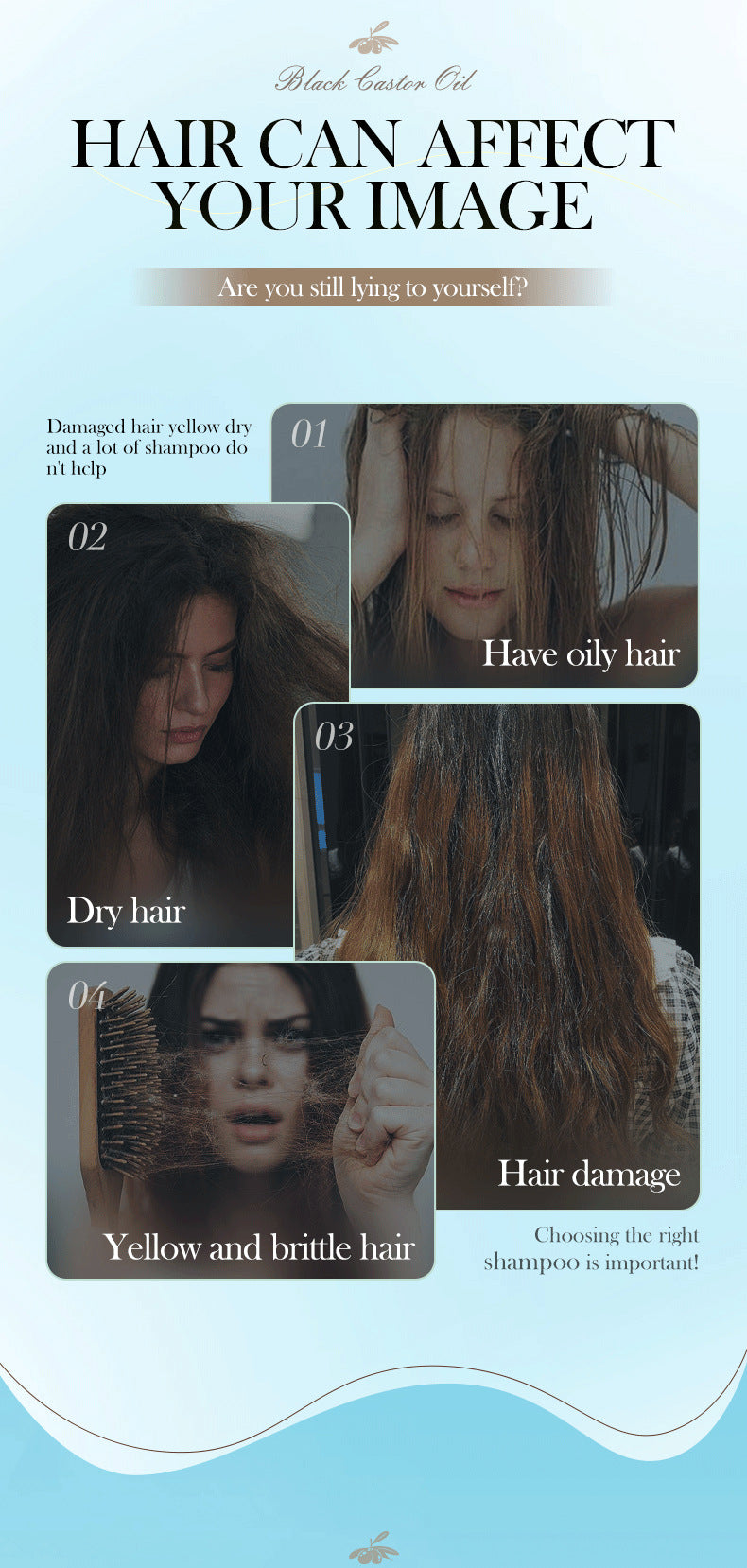 Black Castor Oil Shampoo SADOER Care Nourishing Smooth Anti-Dandruff Shampoo Cross-Border Wholesale