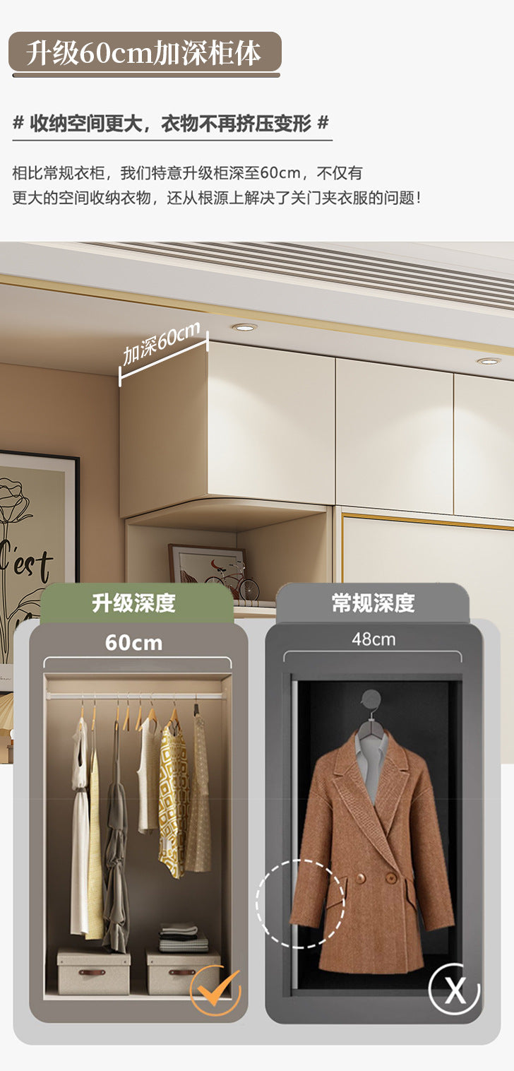 Cream Style Sliding Door Wardrobe Modern Simple Bedroom Home Use Sliding Door Cabinet Light Luxury Sliding Door Coat Wardrobe