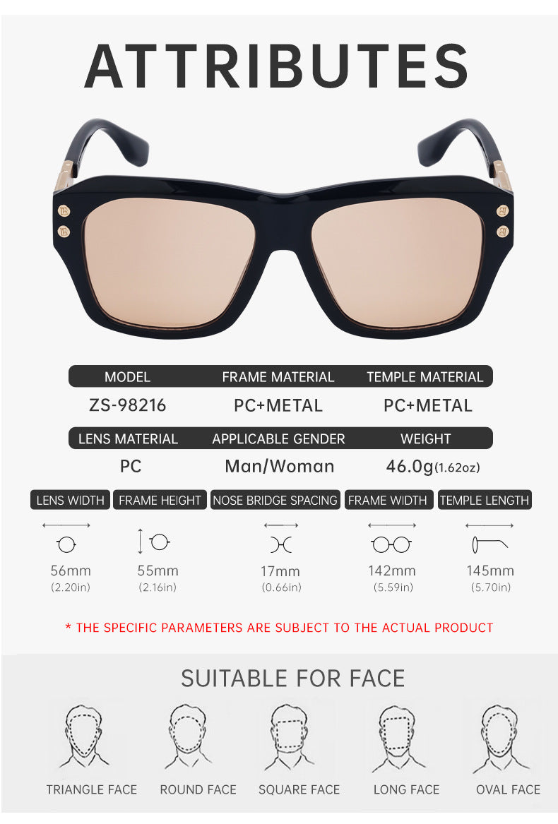 European and American Fashion Large Square Frame Sunglasses for Men High-end Sun Protection Sunglasses Men's Trendy Glasses sunglasses