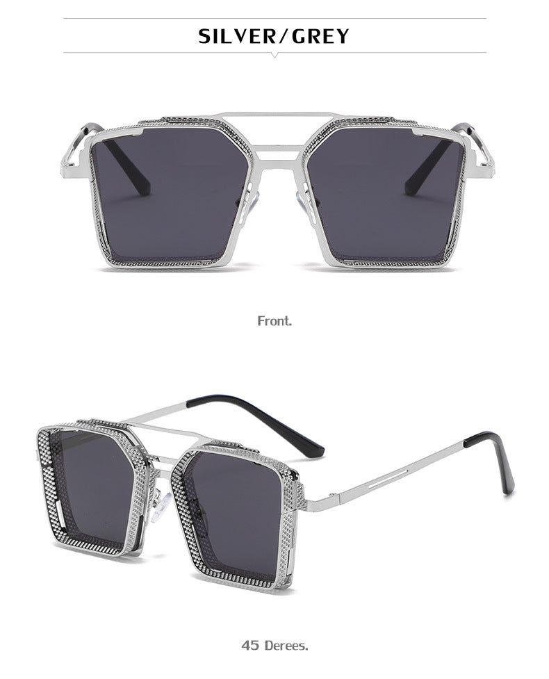 Vintage Steampunk Sunglasses for Men Metal Hollow Square Frame Sunglasses Men's Trendy Glasses sunglasses