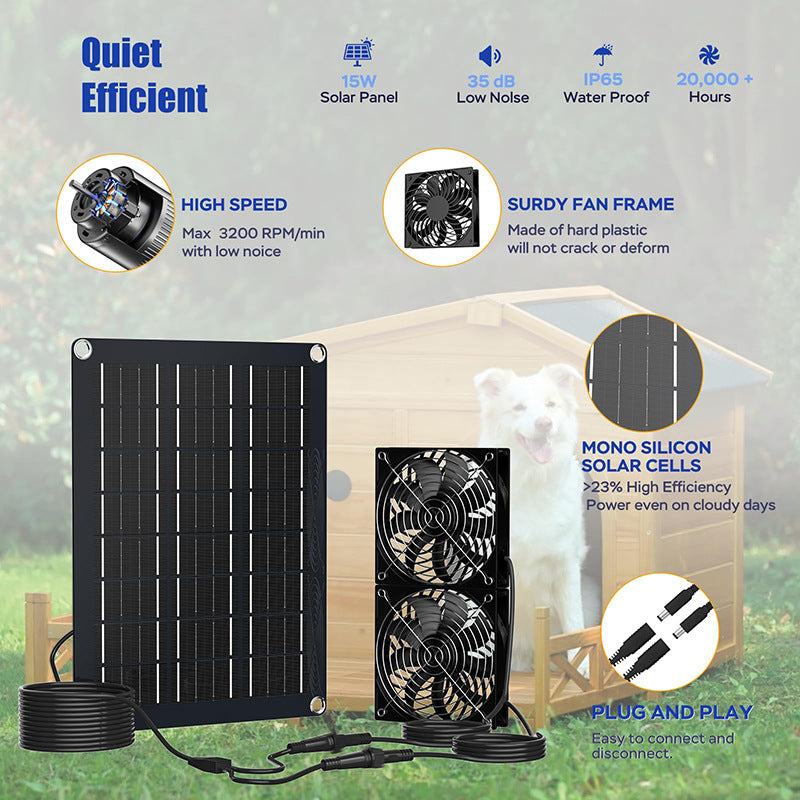 Exclusive Solar Photovoltaic Panel with Exhaust Fan Dual Fan Suitable for Backyard Chicken Coop Greenhouse Dog House Pet House
