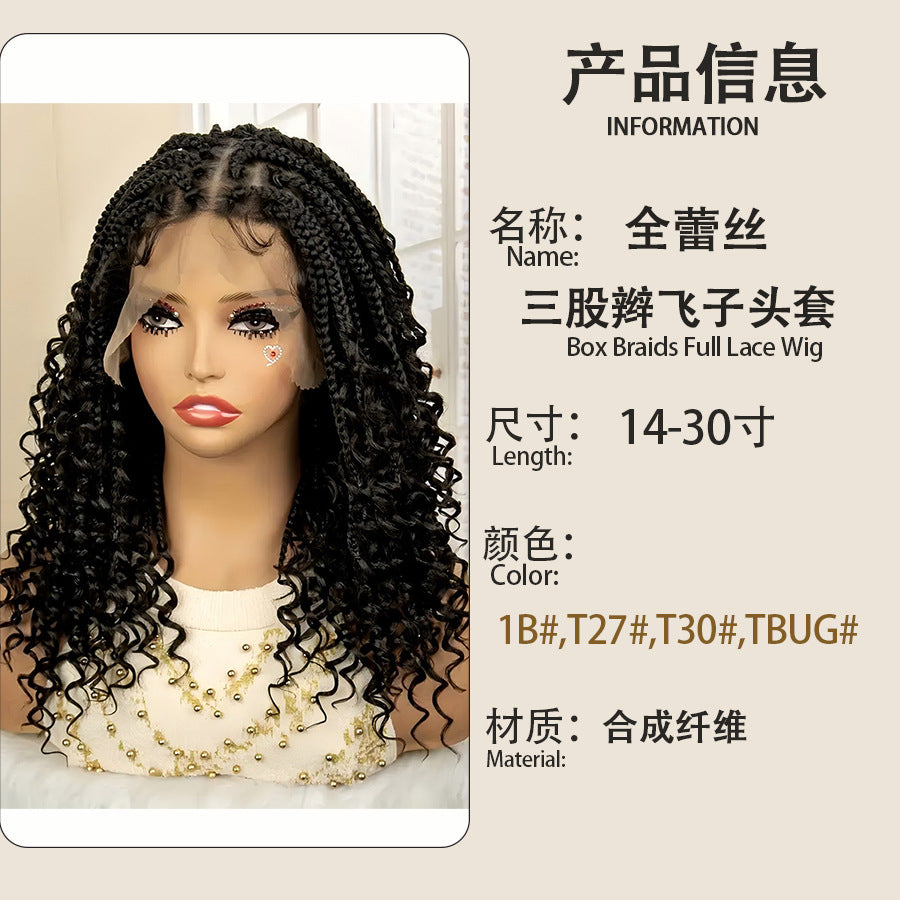 TEMU Cross-Border E-commerce Hot-Selling Synthetic Fiber Hand-Crocheted Lace Three-Strand Braid Ponytail Cover Box braid wigs