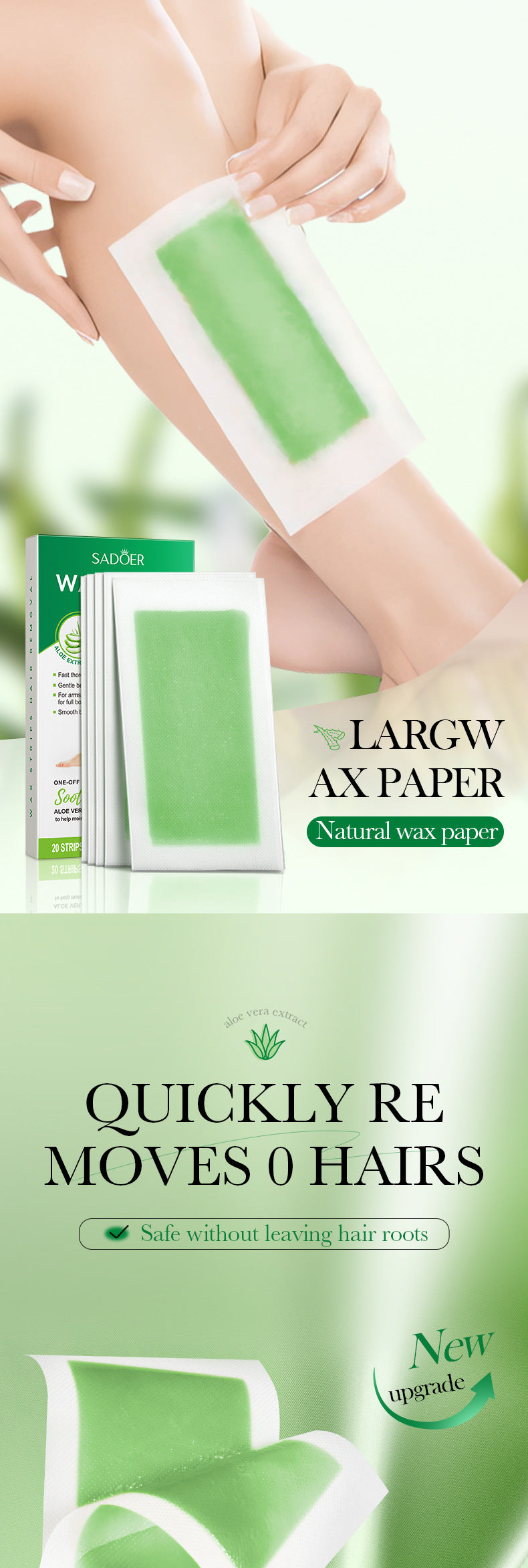 Full English Aloe Vera Double-Sided Hair Removal Wax Paper SADOER Armpit Hair Leg Hair Body Hair Removal Hair Removal Cream  Wholesale