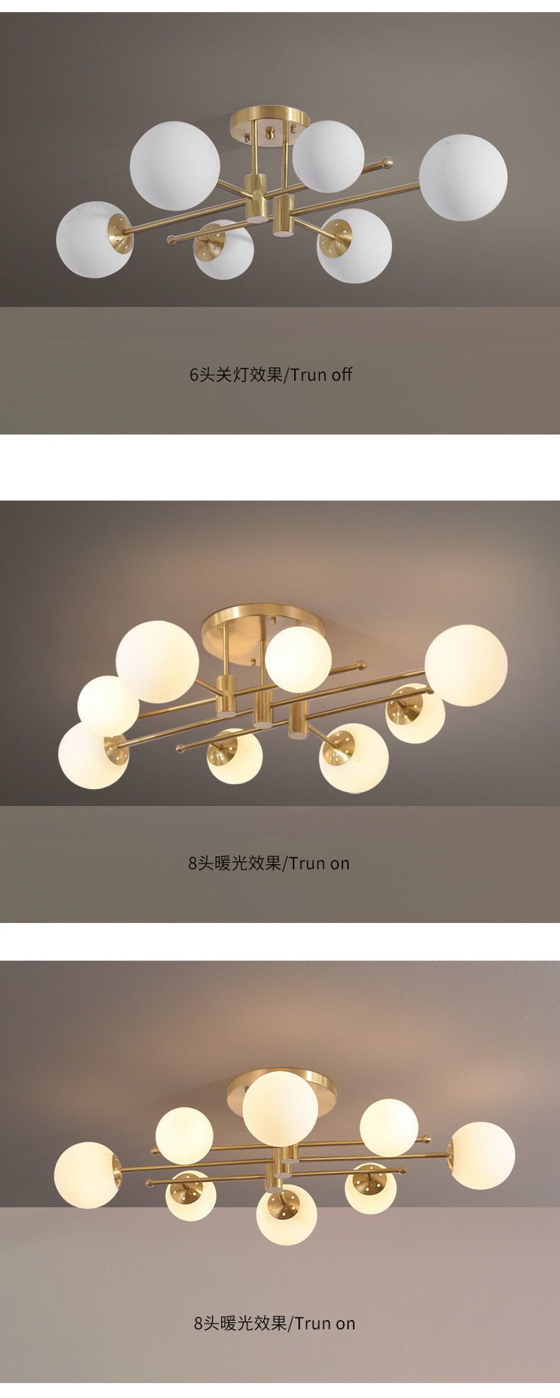 All-Copper Ceiling Light Nordic Creative Lighting Living Room Light Master Bedroom Ceiling Light Post-Modern Minimalist Dining Room Light