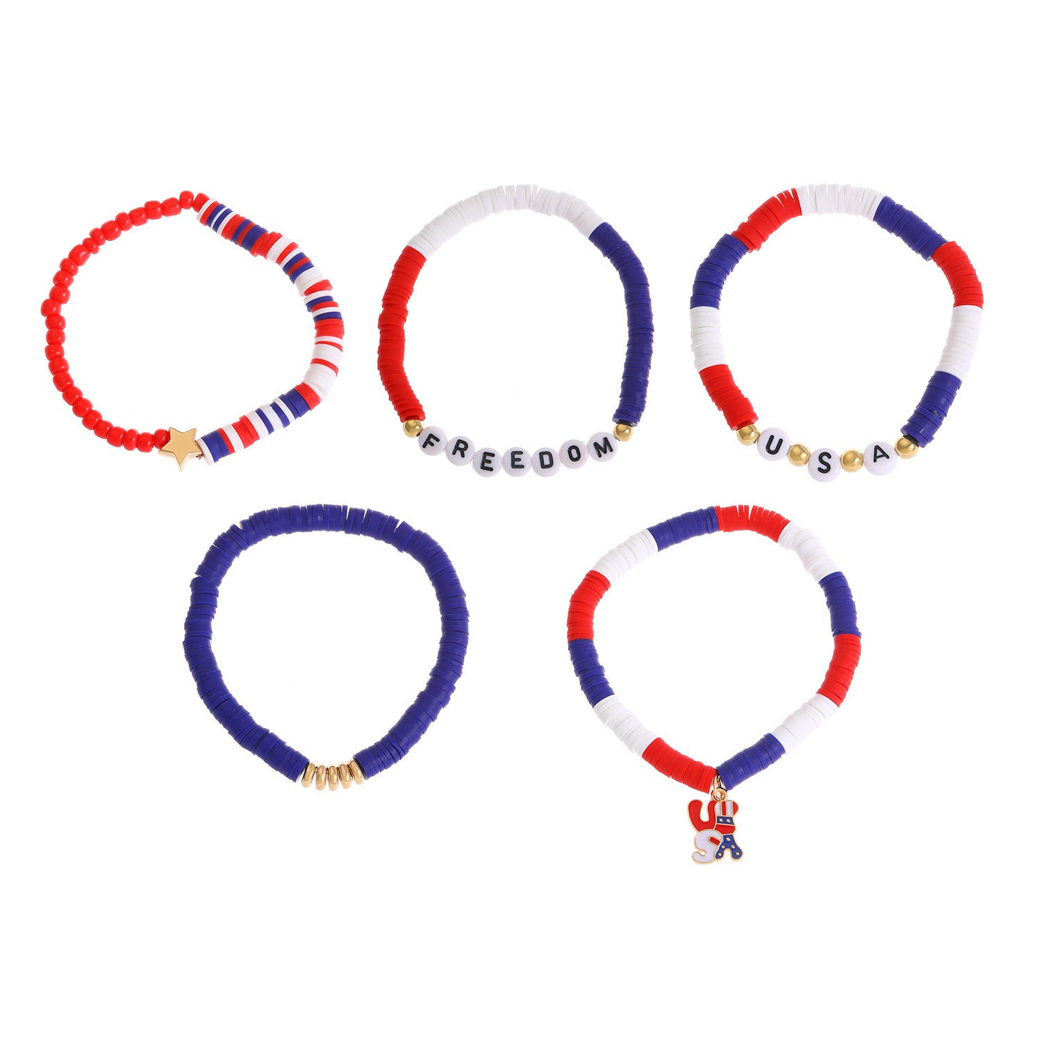 Men's Bracelet Set Beaded Heart Star Letter Soft Clay Jewelry Couple Bracelets Independence Day Bracelet