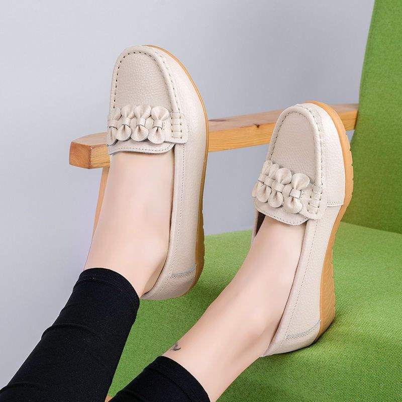 Women's Shiny Loafers2025Autumn New Style Wedge Mid-Heel Flat Shoes with Soft Sole for Moms