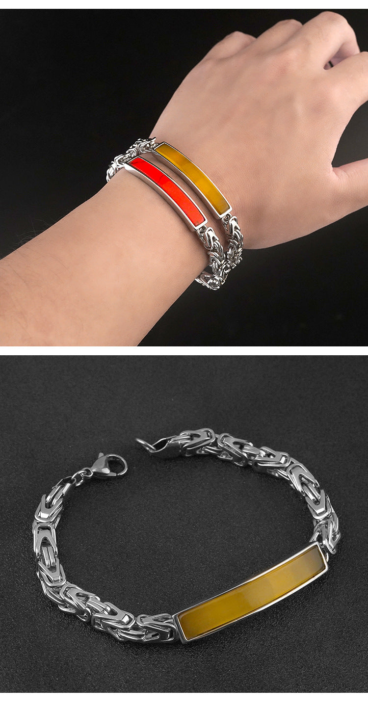 European and American Fashion Personality Stainless Steel Imitation Red Turquoise Bracelet Steel Color Non-Fading Titanium Steel Jewelry Wholesale