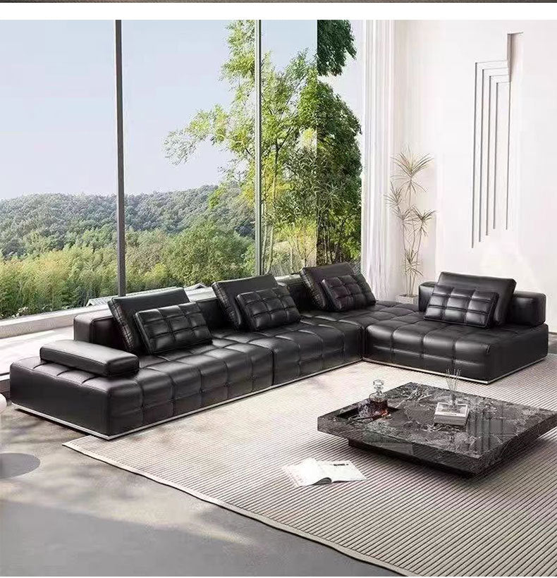 Lawrence Genuine Leather Sofa Italian Minimalist Style for Small and Large Apartments, Villas, and Clients, Corner Sofa, Modern Straight Row Leather Sofa Shipping and tax not included
